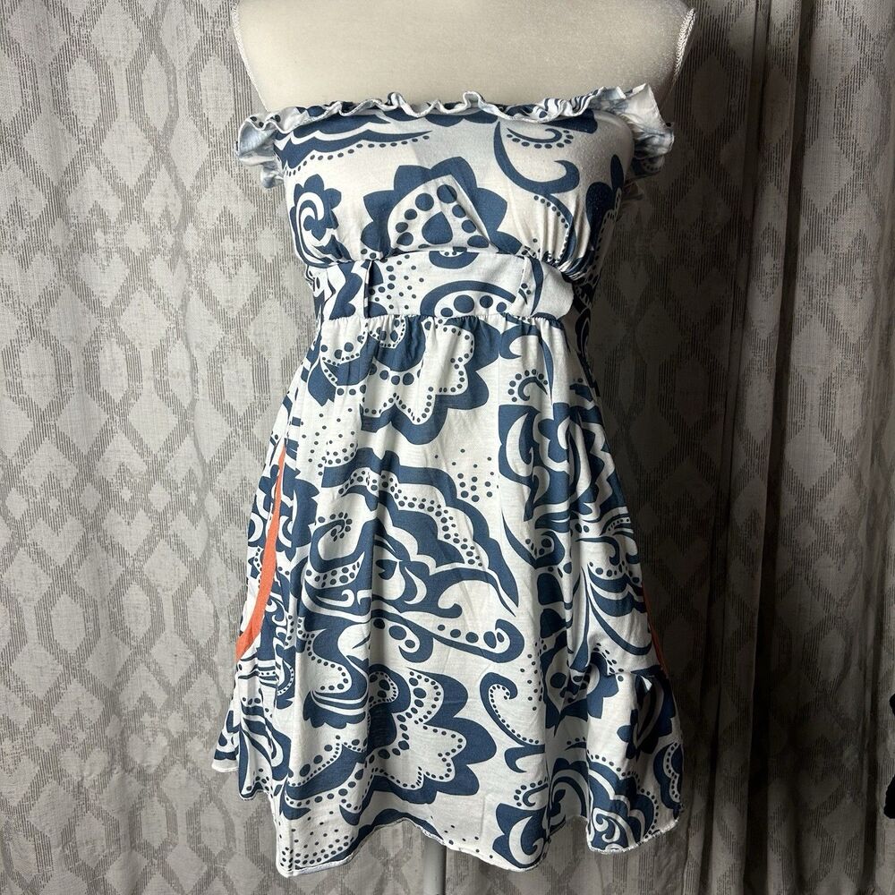 Y2K Women's Wet Seal Mini Dress White Blue with Padding Size Medium Sleeveless